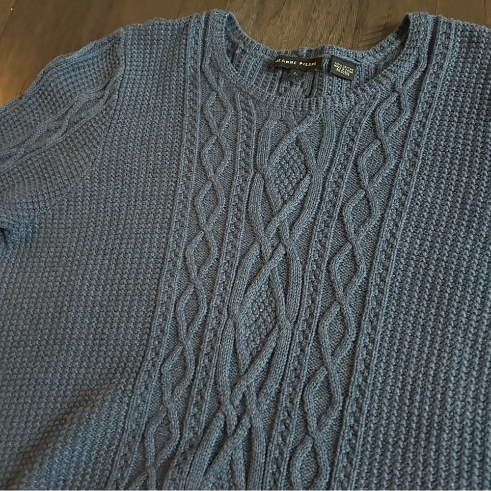 Vintage Preppy Navy Cable Knit Scoop Neck Sweater Jeanne Pierre L - Picture 5 of 9